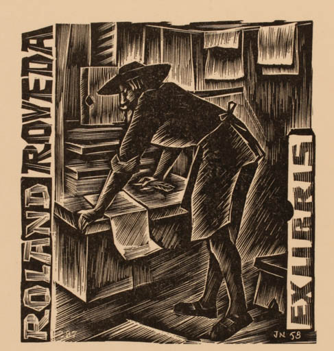 Exlibris by Johann Naha from Germany for Roland Roveda - Working Man 