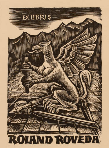 Exlibris by Johann Naha from Germany for Roland Roveda - Mountain Fable Animal 