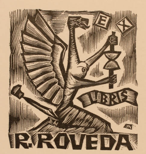 Exlibris by Johann Naha from Germany for Roland Roveda - Fable Animal 