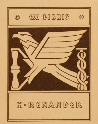 Exlibris by Victor Jernbergh from Sweden for H. Renander - Fable Animal 
