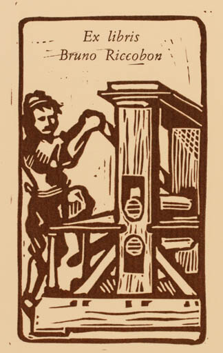 Exlibris by Sergio Favret from Italy for Bruno Riccobon - Working Printing technique 