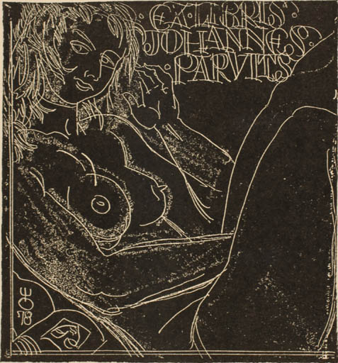 Exlibris by Evald Okas from Estonia for Johannes Parvits - Woman Nude 