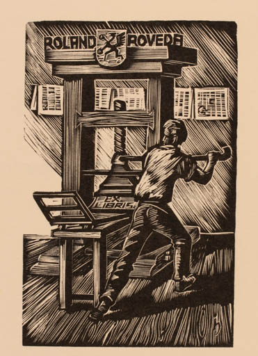 Exlibris by Hans Hauke from Austria for Roland Roveda - Working Man Printing technique 