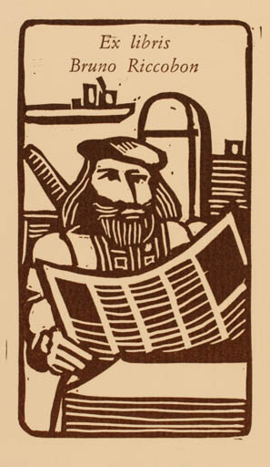 Exlibris by Sergio Favret from Italy for Bruno Riccobon - Working Man 