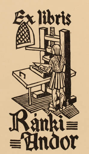 Exlibris by Bèla Stettner from Hungary for Ranki Andor - Man Printing technique 