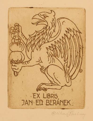 Exlibris by Ctibor Stastny from Czechoslovakia for J. Beranek - Bird 