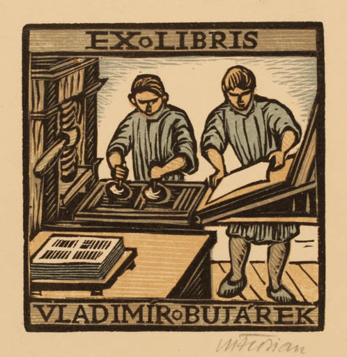 Exlibris by Michal Florian from Czechoslovakia for Vladimir Butarek - Working Printing technique 