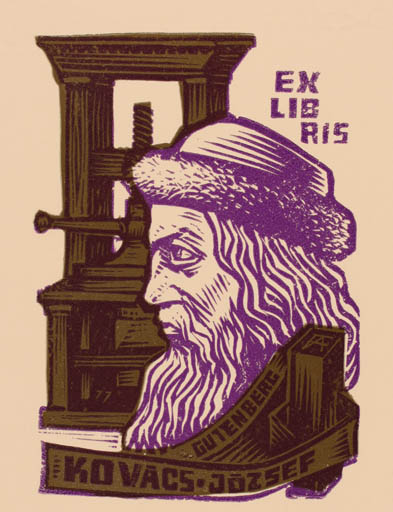 Exlibris by Antal Fery from Hungary for Jozsef Kovacs - Working Printing technique 