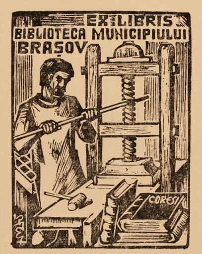 Exlibris by H. Weiss from Romania for Biblioteca Municipiului Brasov - Working Printing technique 