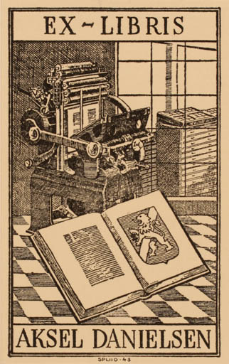 Exlibris by Hakon Spliid from Denmark for Aksel Danielsen - Working Book Printing technique 
