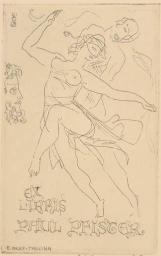 Exlibris by Evald Okas from Estonia for Paul Pfister - Dancing Couple 