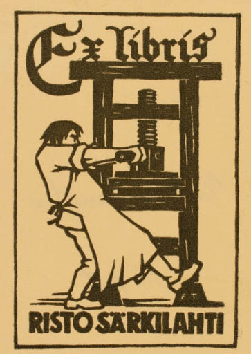 Exlibris by Erkki Tanttu from Finland for Risto Särkilahti - Working Man Printing technique 