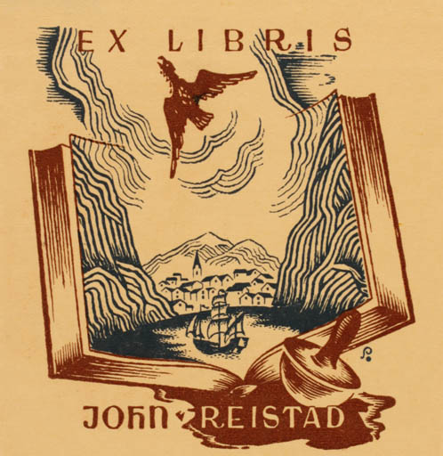 Exlibris by Henry Schjærven from Norway for John Reistad - Book 