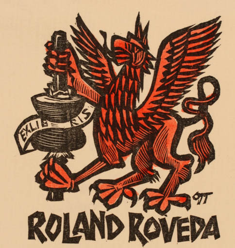 Exlibris by Herbert S. Ott from Germany for Roland Roveda - Bird Printing technique 