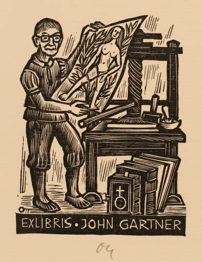 Exlibris by Herbert S. Ott from Germany for John Gartner - Working Man Printing technique 