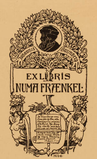 Exlibris by M. J. Gradl from Denmark for Numa Frænkel - Working Portrait Text/Writing 