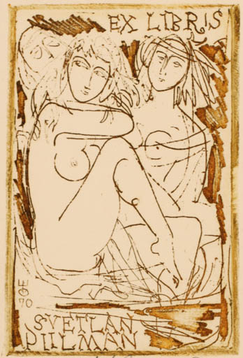 Exlibris by Evald Okas from Estonia for Svetlan Piilman - Woman Nude 