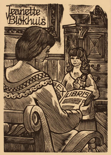 Exlibris by Jan Battermann from Netherland for Jeanette Blokhuis - Child Book Woman 