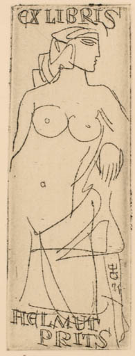 Exlibris by Evald Okas from Estonia for Helmut Prits - Woman Nude 