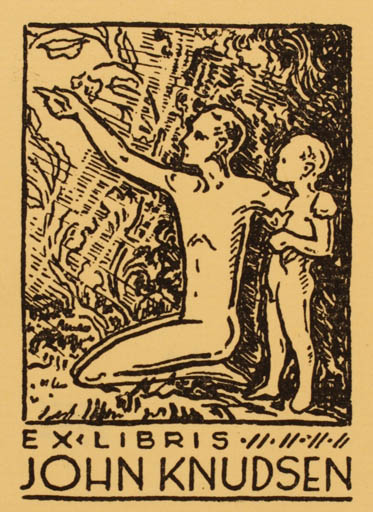 Exlibris by Albert Jaern from Norway for John Knudsen - Child Man 