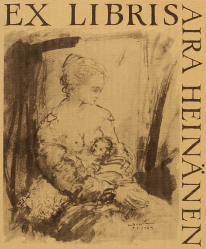Exlibris by U. Kostinen from Finland for Aira Heinänen - Child Woman 