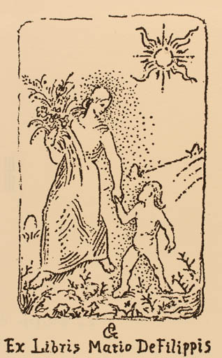 Exlibris by Alberto Gagliardo from Italy for Mario de Filippis - Child Woman Sun 