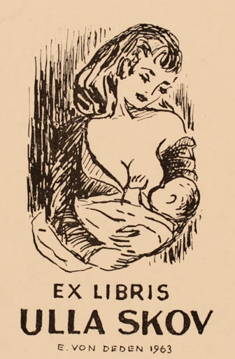 Exlibris by Erik Brønsdorff von Deden from Denmark for Ulla Skov - Child Woman 