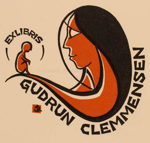 Exlibris by Jørgen Lindhardt Rasmussen from Denmark for Gudrun Clemmensen - Child Woman 