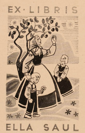 Exlibris by Thorvald Lembach Ravn from Norway for Ella Saul - Child Woman 