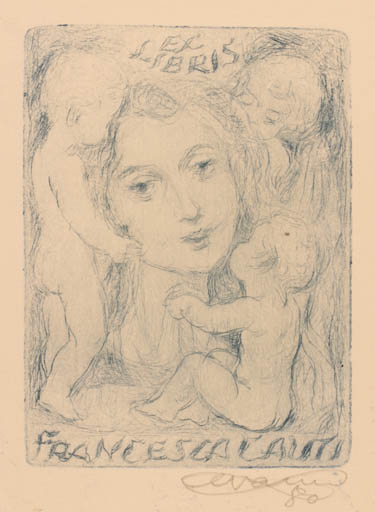 Exlibris by Enrico Vannuccini from Italy for Francesca Cauti - Child Woman 