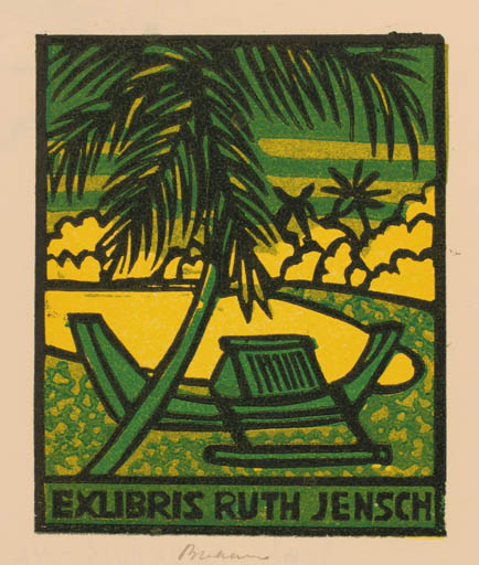 Exlibris by Henk Blokhuis from Netherland for Ruth Jensch - Scenery/Landscape Palm tree 