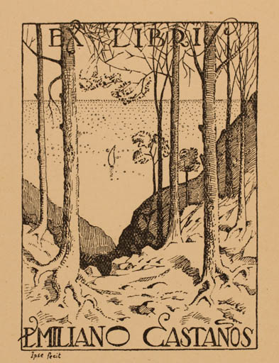 Exlibris by Emiliano Castanos from Spain for Emiliano Castanos - Scenery/Landscape Tree 