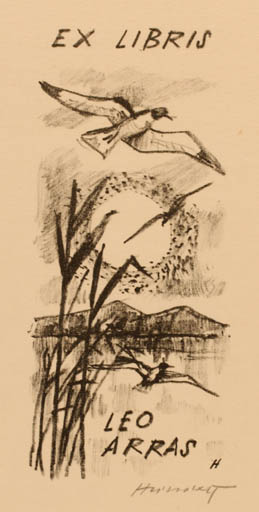 Exlibris by Stanislav  Hlinovsky from Czechoslovakia for Leo Arras - Mountain Bird Scenery/Landscape Sun 