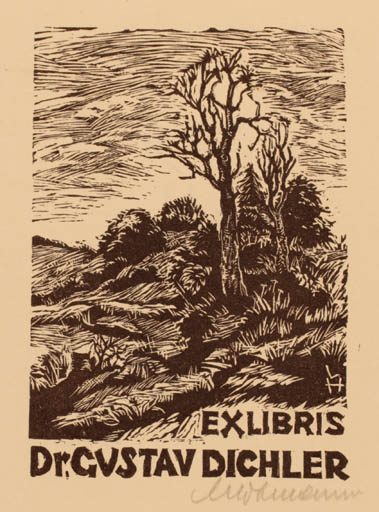 Exlibris by Leopold Hofmann from Austria for Dr. Gustav Dichler - Scenery/Landscape Tree 