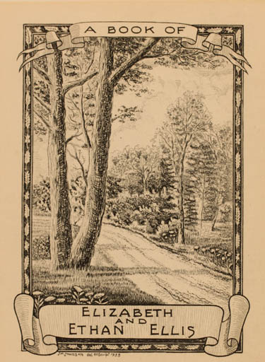 Exlibris by J. W Jameson from USA for Elizabeth and Ethan Ellis - Scenery/Landscape Forest 