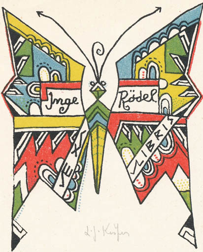 Exlibris by Ladislav J. Kaspar from Czechoslovakia for Inge Rödel - Insect Butterfly 