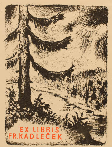 Exlibris by Jindrich Mahelka from Czechoslovakia for Frantisik Kadlecek - Scenery/Landscape Tree 