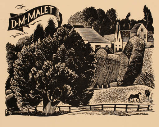 Exlibris by Guy Malet from Great Britain for D. M. Malet - Scenery/Landscape Tree 