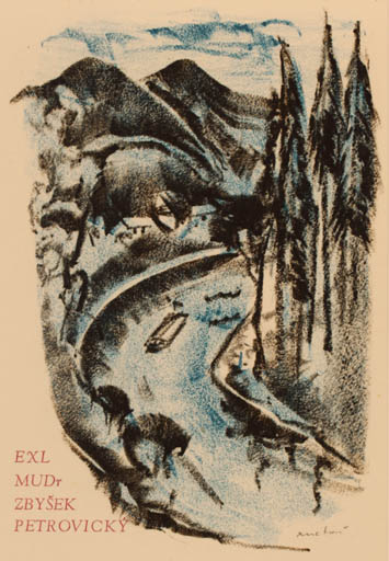 Exlibris by Miroslav Matous from Czechoslovakia for Dr. Zbysek Petrovicky - Scenery/Landscape 