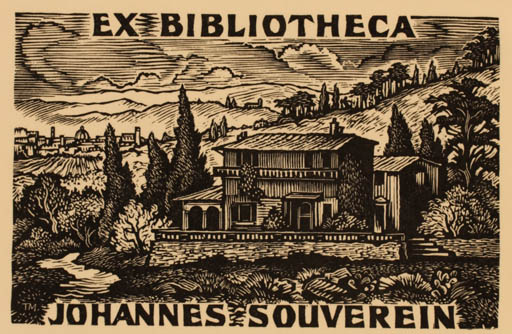 Exlibris by Thijs Mauve from Netherland for Johannes Souverein - Architecture Scenery/Landscape 