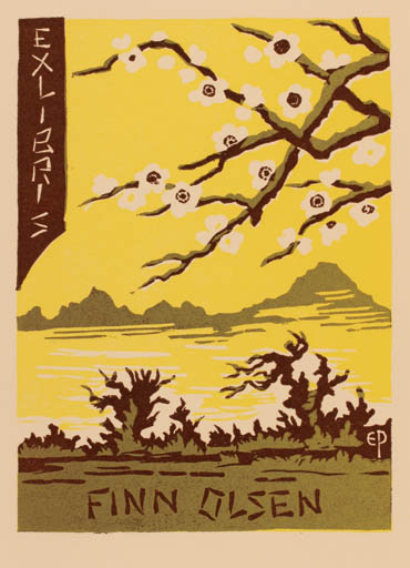 Exlibris by Edmund Peter from Denmark for Finn Olsen - Mountain Scenery/Landscape 