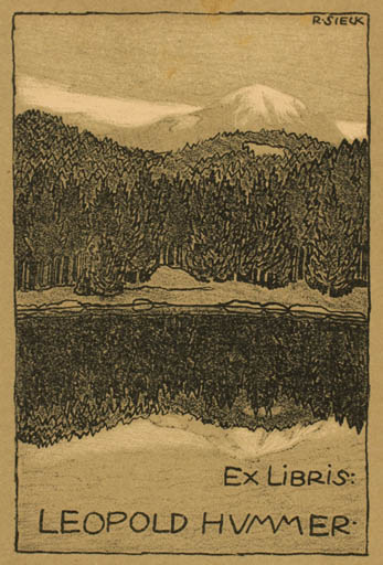 Exlibris by Rudolf Sieck from Germany for Leopold Hummer - Mountain Scenery/Landscape Forest 