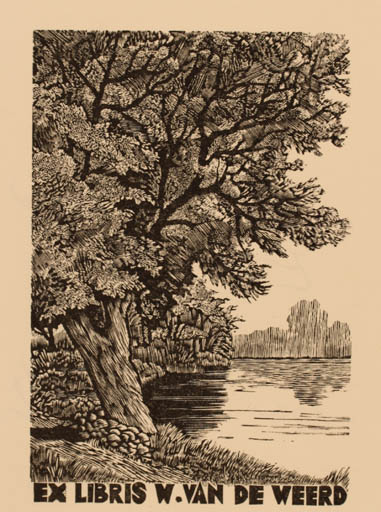 Exlibris by Lou Strik from Netherland for Willem van de Weerd - Scenery/Landscape Tree 