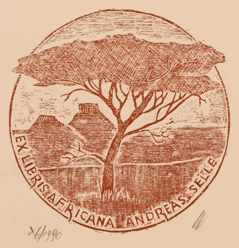 Exlibris by Bernd Wirzinger from Namibia for Andreas Selle - Scenery/Landscape Tree 