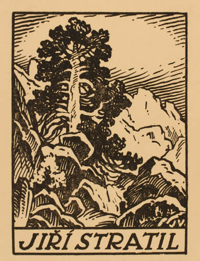 Exlibris by J. Votruba from Czechoslovakia for Jiri Stratil - Scenery/Landscape Tree 