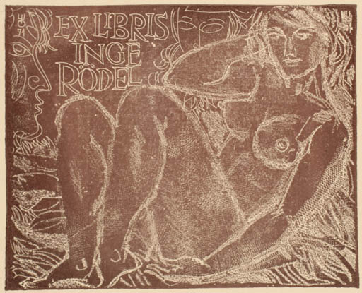 Exlibris by Evald Okas from Estonia for Inge Rödel - Woman Nude 