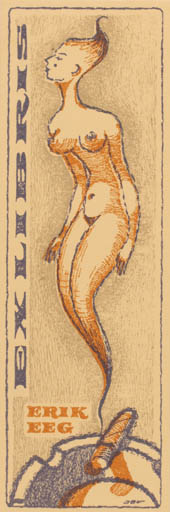 Exlibris by Jörgen Brockdorff-Nielsen from Denmark for Erik Eeg - Woman Nude 