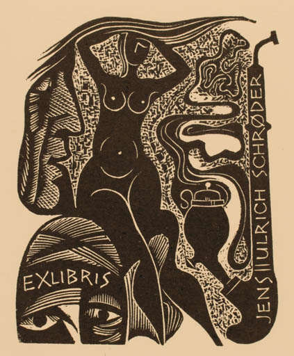 Exlibris by Dusan Janousek from Russia for Jens Ulrich Schrøder - Woman 