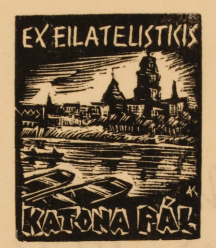 Exlibris by Kàroly Andrusko from Yugoslavia for Katona Pál - City Hobby Ship/Boat 