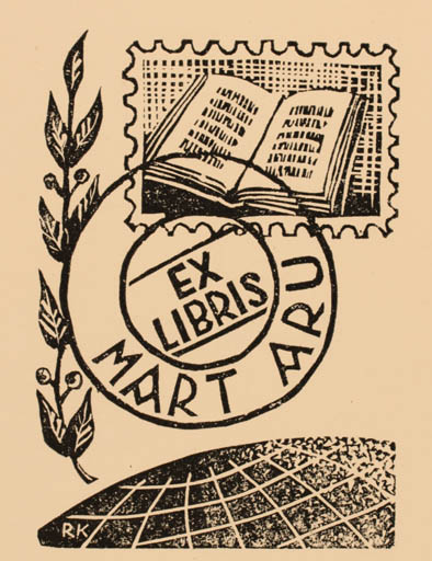 Exlibris by Raivo Kolka from Estonia for Mart Aru - Globe Hobby 